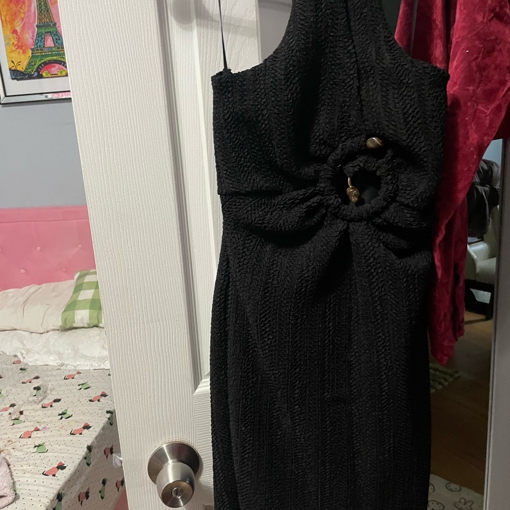 AKIRA Black Textured Backless Dress
